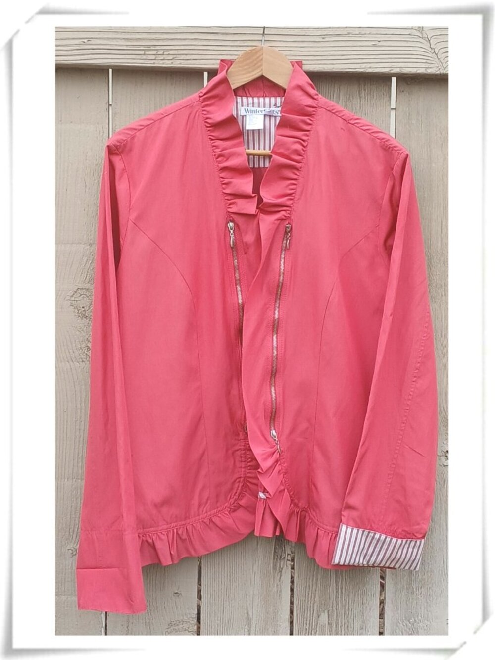 Winter Silks Coral Soft Red Open Front Lightweight Cardigan w/Ruffles (Petit)